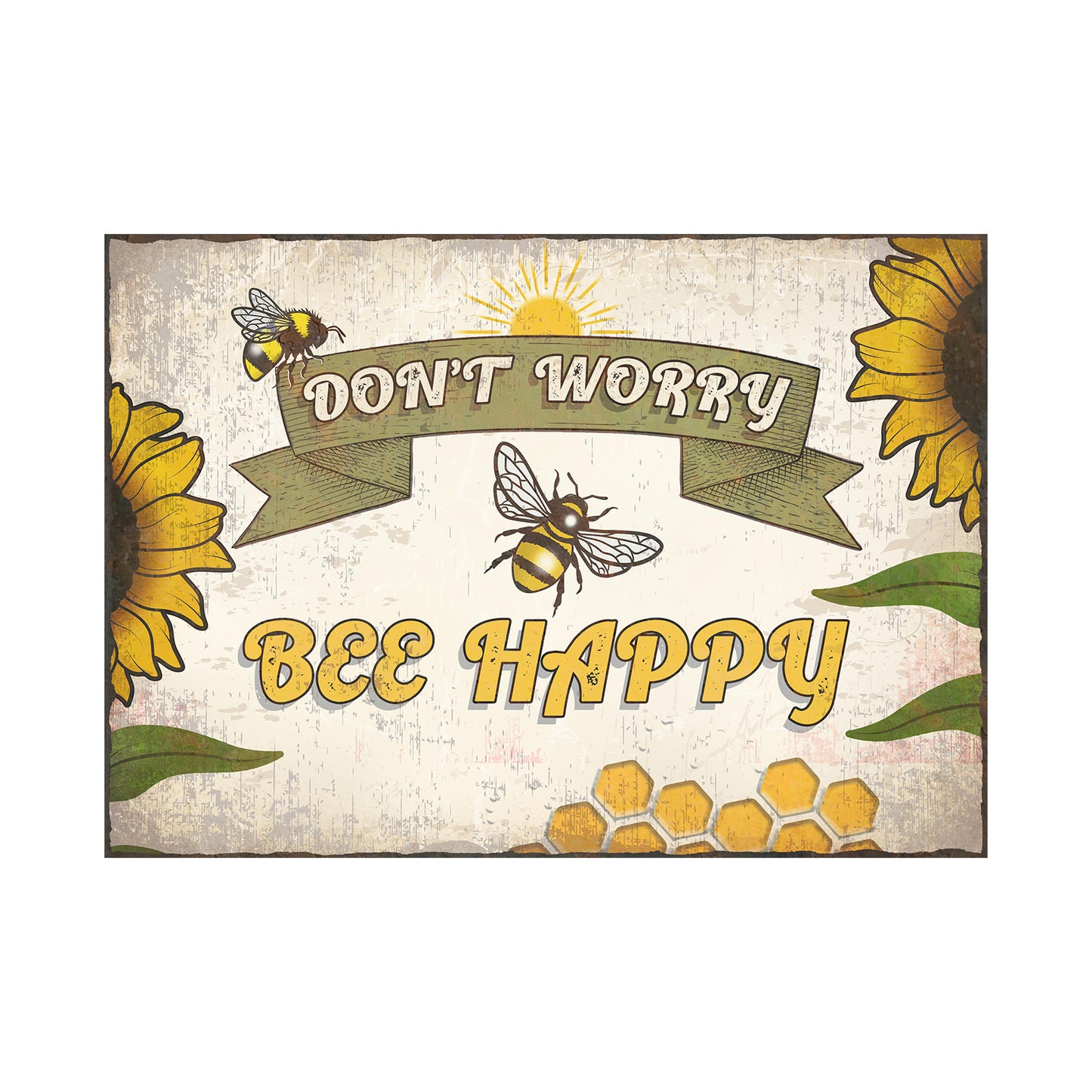 No.PH1023 Don't Worry Bee Happy Metal Wall Sign