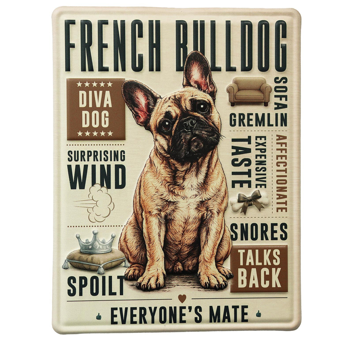 No.PH3005 Metal Pet Personality Plaque - French Bulldog