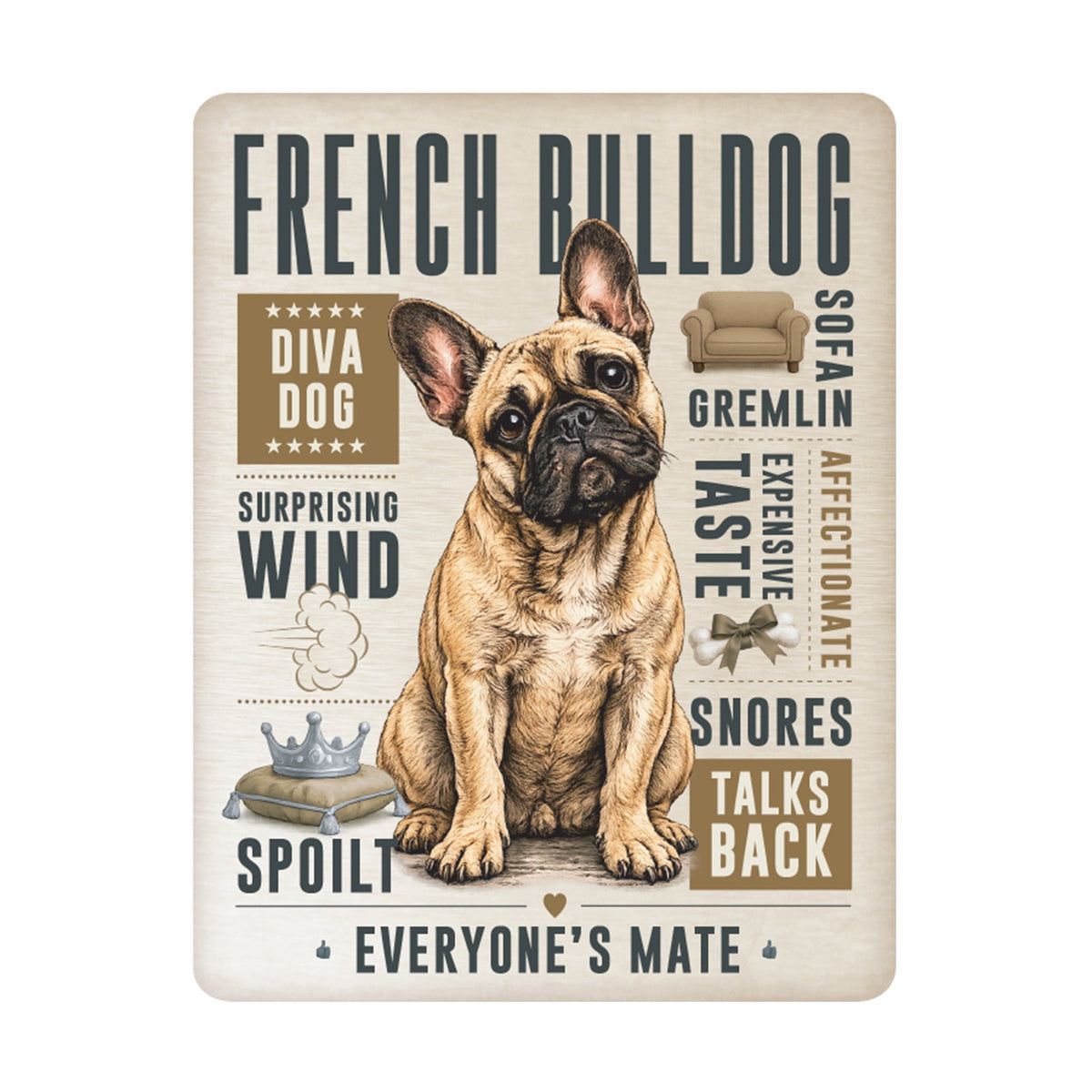 No.PH3005 Metal Pet Personality Plaque - French Bulldog
