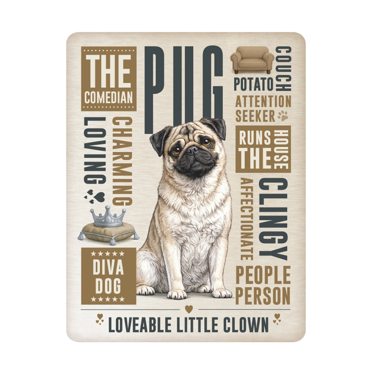 No.PH3012 Metal Pet Personality Plaque - Pug