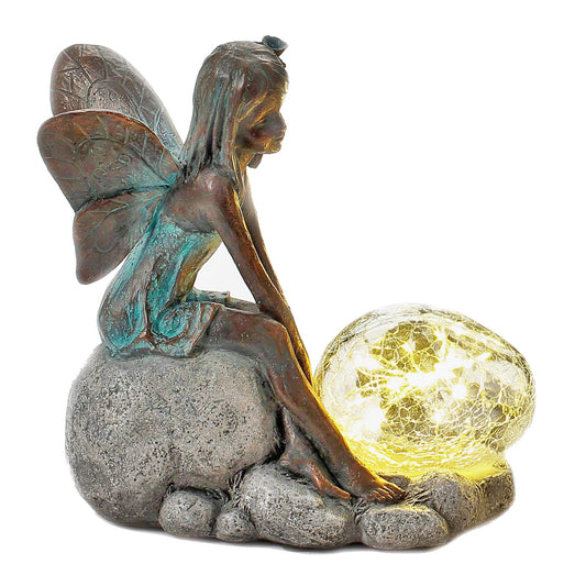No.PR1002 Resin Sitting Fairy with Solar Bubble Light
