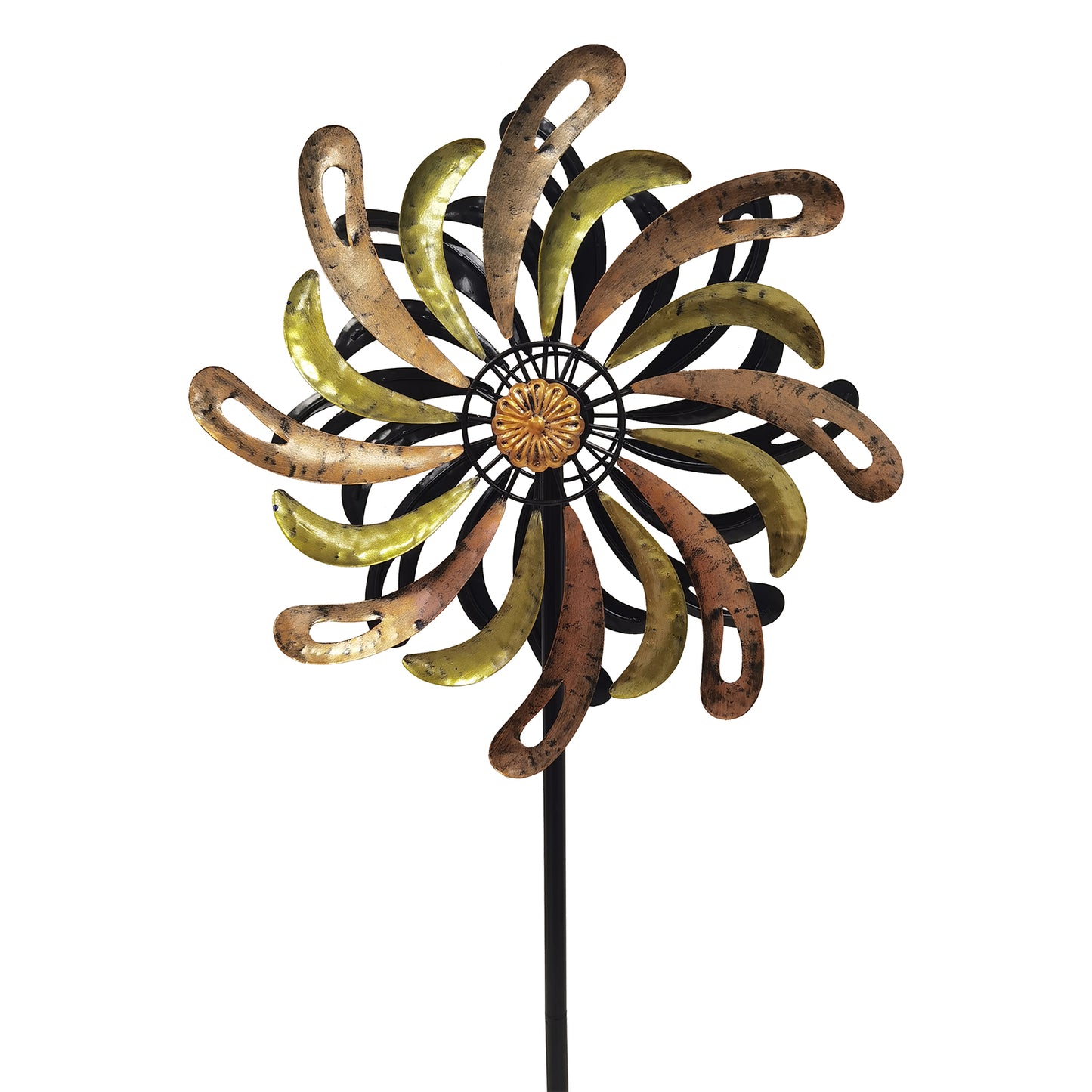 No.PS2045 Large Golden Flare Vortex Wind Spinner Stake