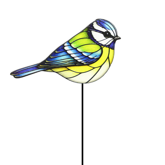 No.PS8051 Stained Glass Pot Stick - Blue Tit