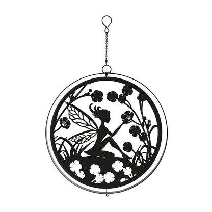 No.PT2106BK Black Metal Fairy Hanging Silhouette Orbit Spinner