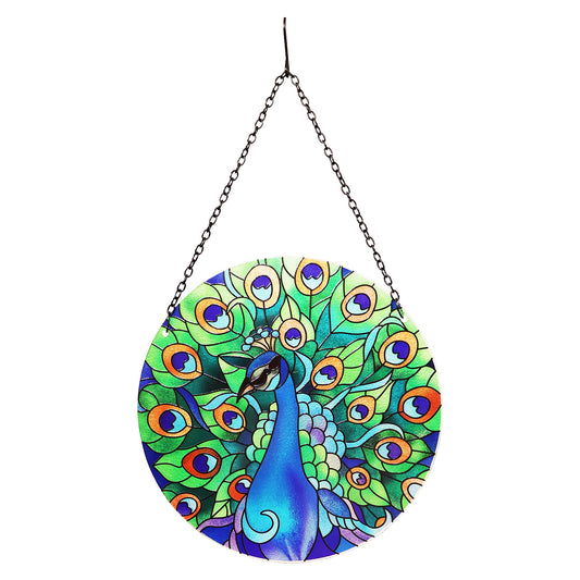 No.PT2205 Glass Hanging Orbit Suncatcher - Peacock