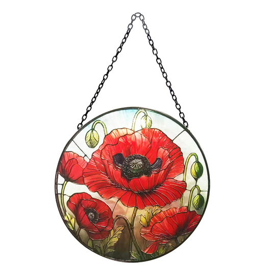 No.PT2215 Stained Glass Hanging Suncatcher - Poppy