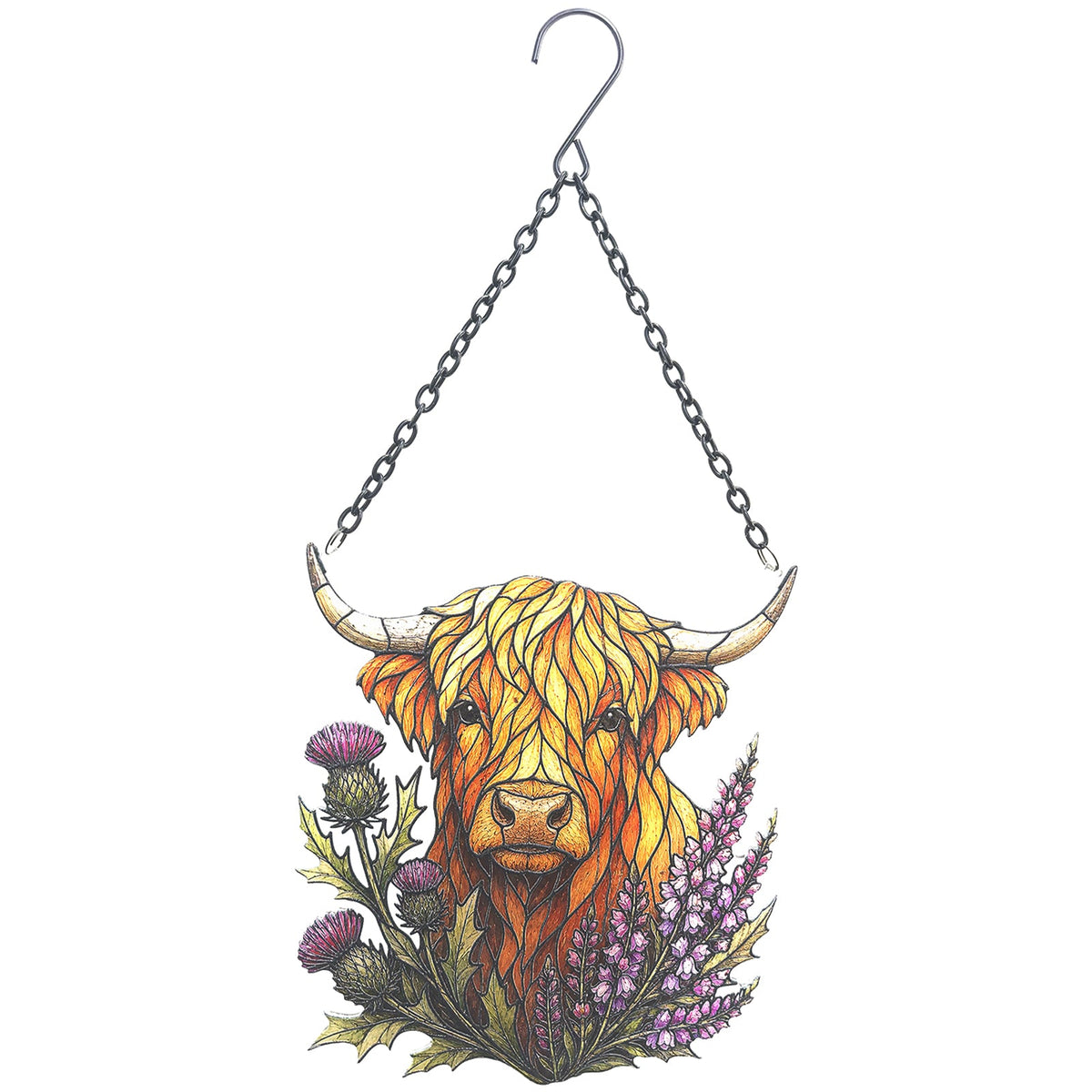 No.PT2329 Cut Glass Hanging Suncatcher - Highland Cow