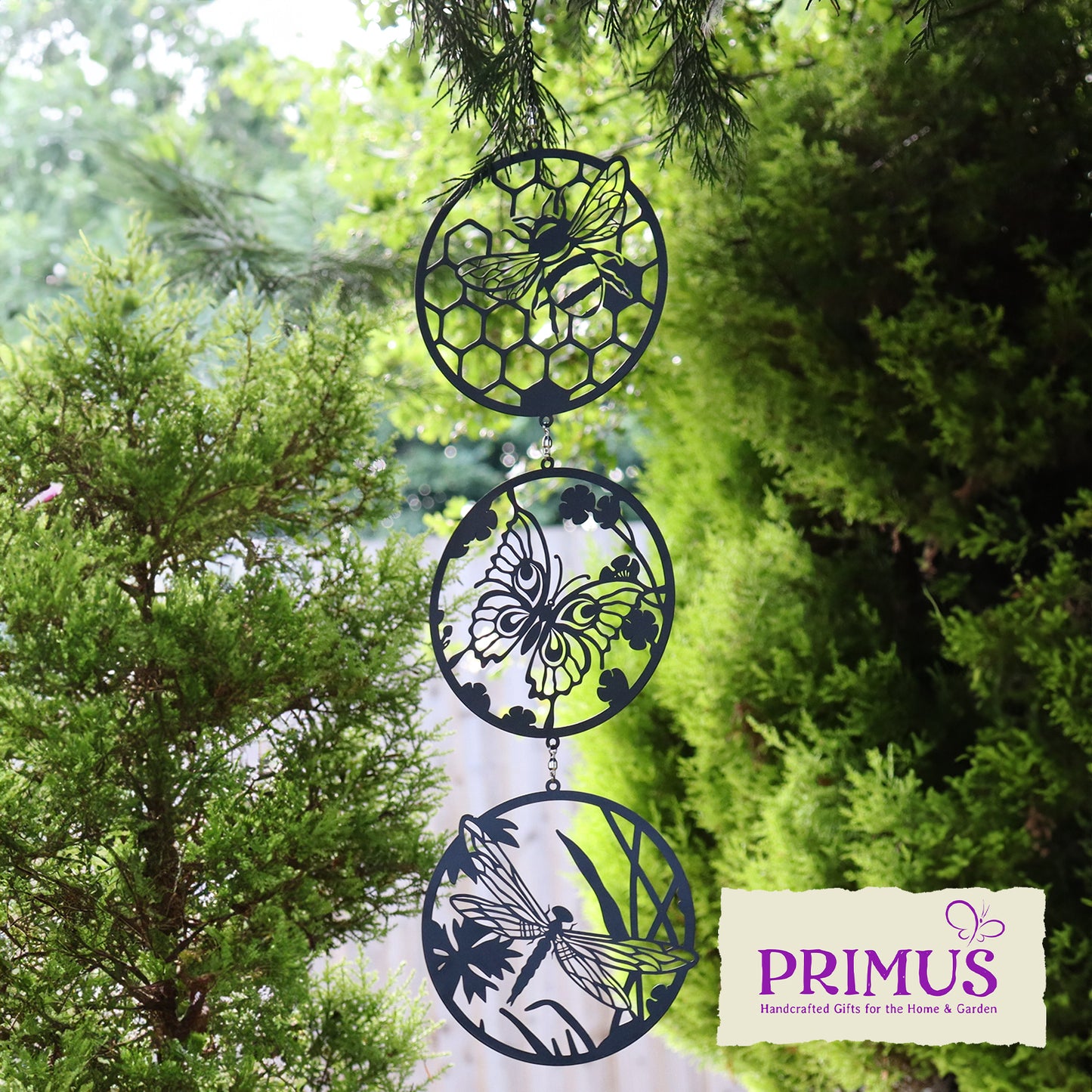No.PT2603BK Black Bee, Butterfly & Dragonfly Silhouette Hanging Trio Spinner