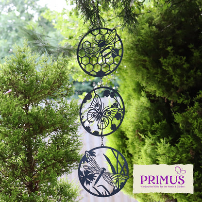 No.PT2603BK Black Bee, Butterfly & Dragonfly Silhouette Hanging Trio Spinner