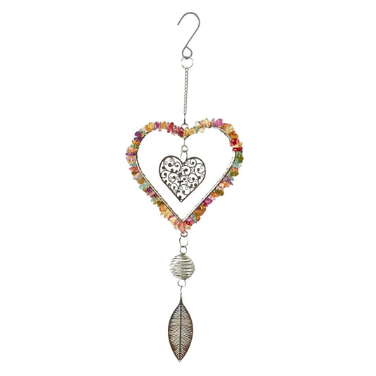 No.PT3502 Stainless Steel & Gemstone Heart Hanger - Multicolour