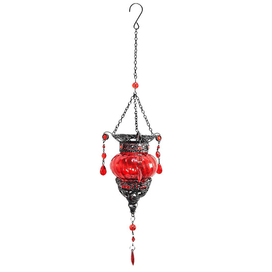 No.PT6207 Glass Moroccan Solar Lantern - Red