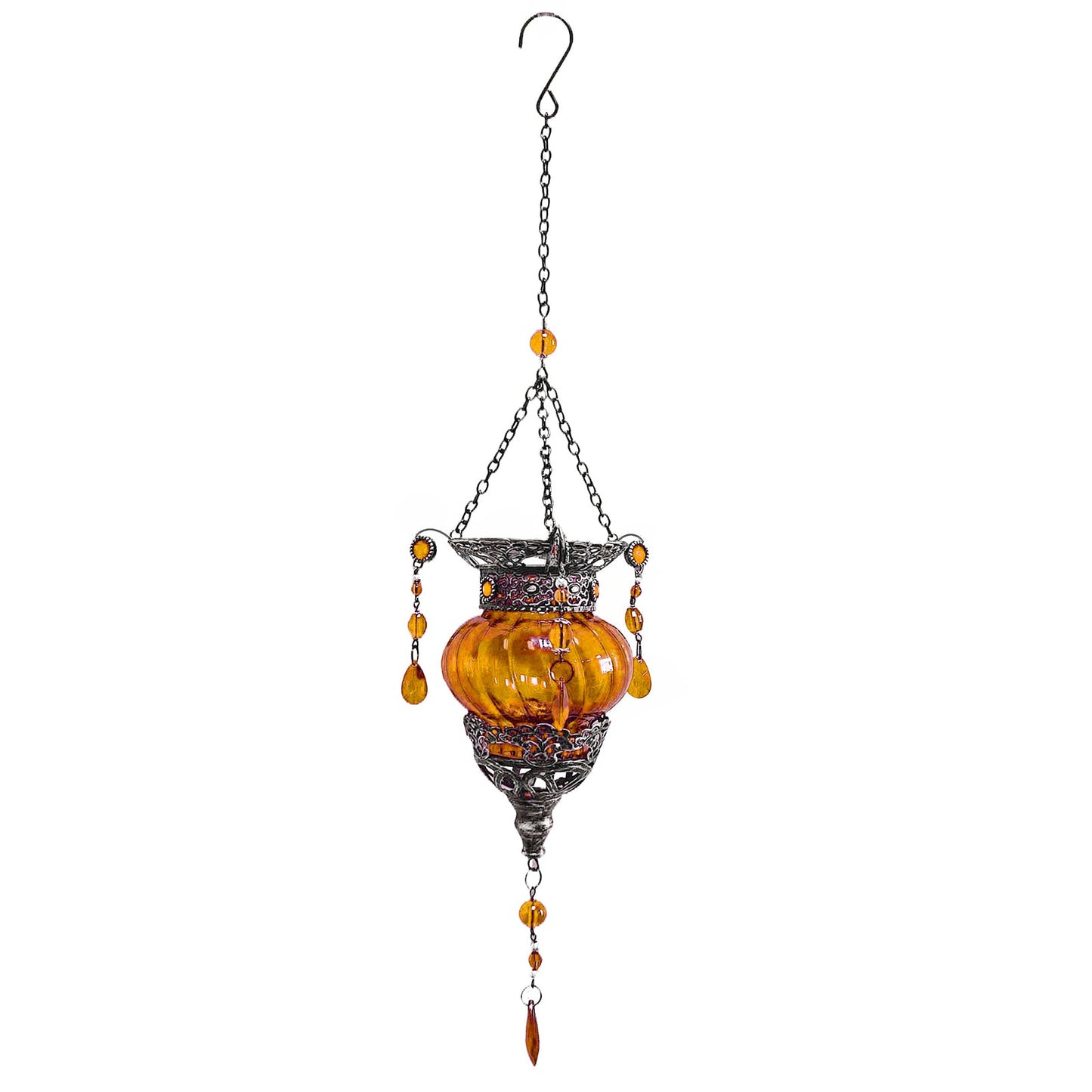 No.PT6208 Glass Moroccan Solar Lantern - Amber