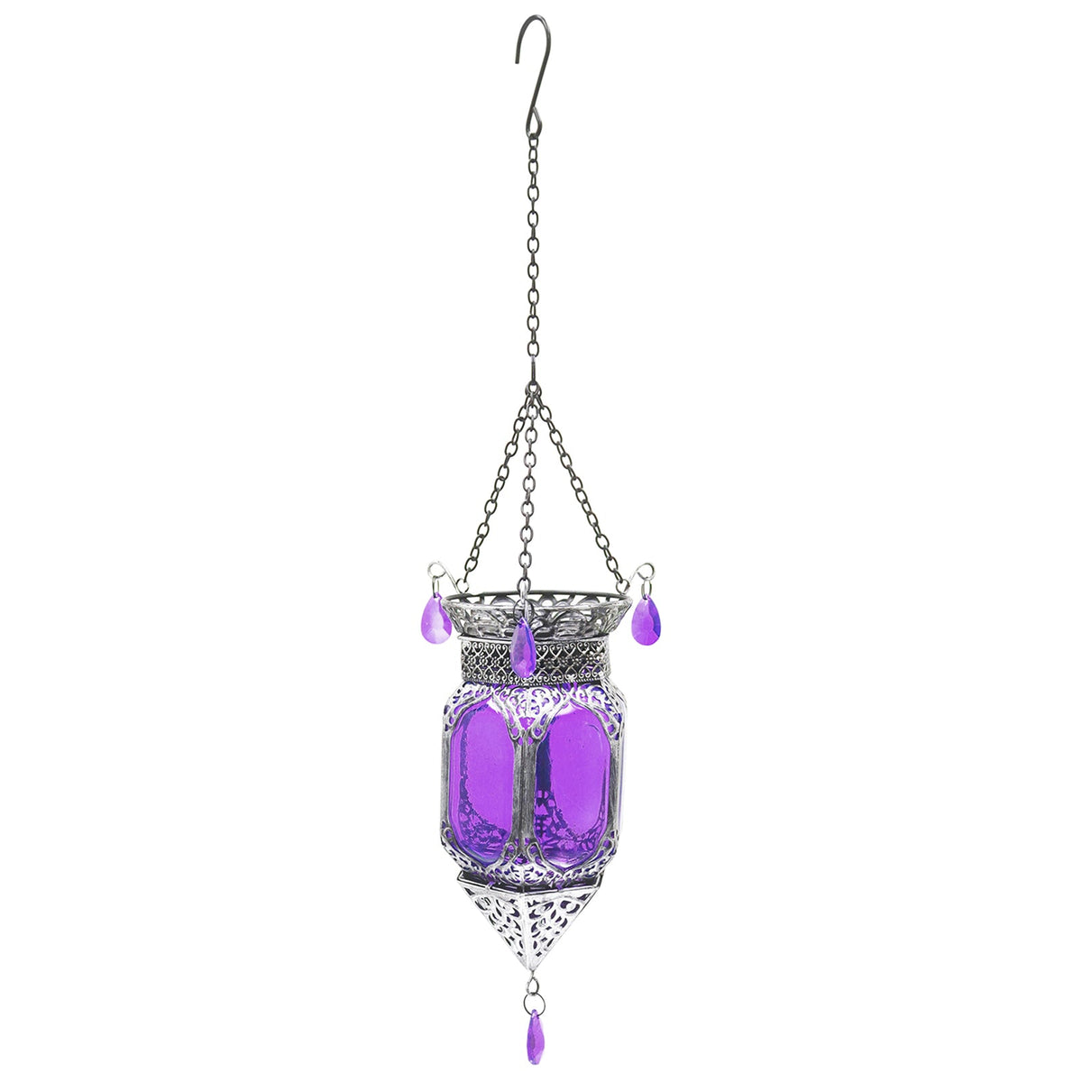 No.PT6210 Large Glass Moroccan Solar Lantern - Purple