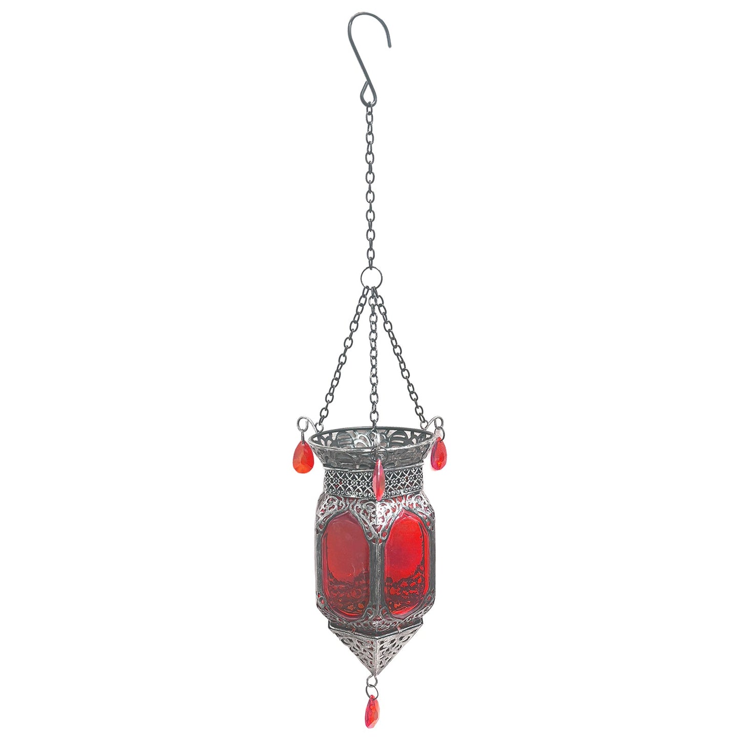 No.PT6211 Large Glass Moroccan Solar Lantern - Red