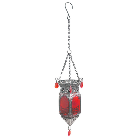 No.PT6211 Large Glass Moroccan Solar Lantern - Red