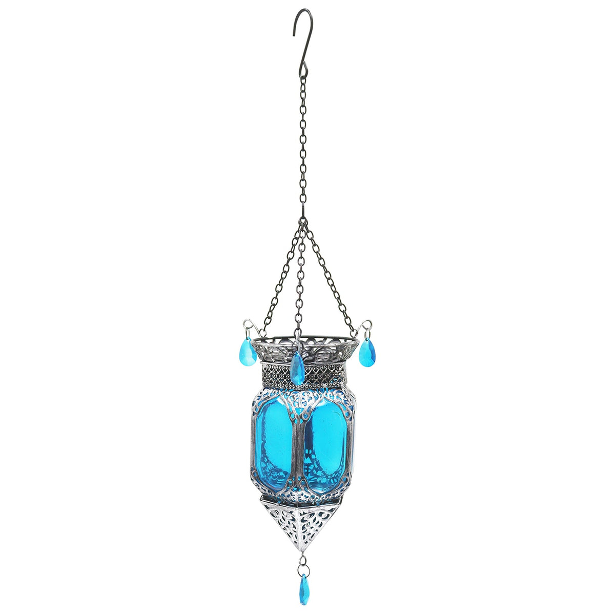 No.PT6212 Large Glass Moroccan Solar Lantern - Blue