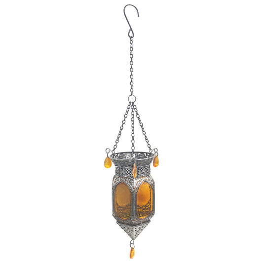 No.PT6213 Large Glass Moroccan Solar Lantern - Amber
