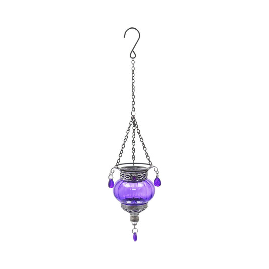 No.PT6217 Small Glass Moroccan Solar Lantern - Purple