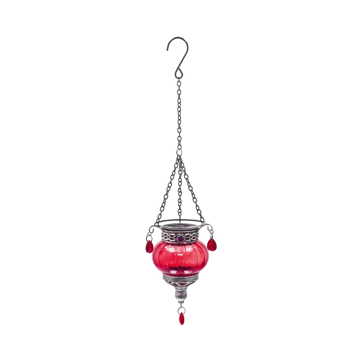 No.PT6218 Small Glass Moroccan Solar Lantern - Red