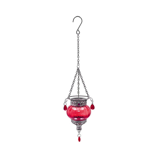 No.PT6218 Small Glass Moroccan Solar Lantern - Red