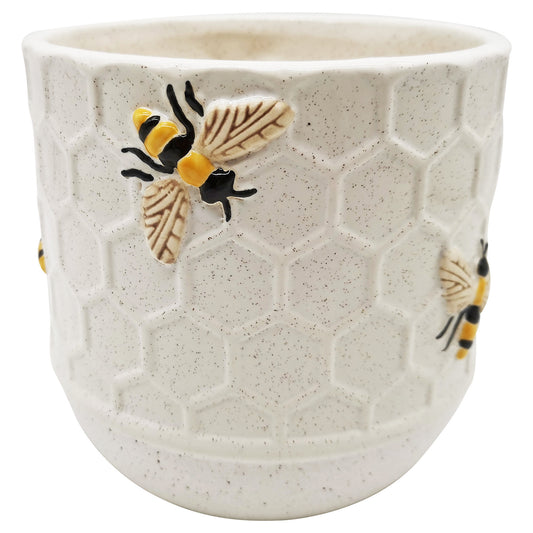 No.PW9112WH Medium White Ceramic Honeybee Pot
