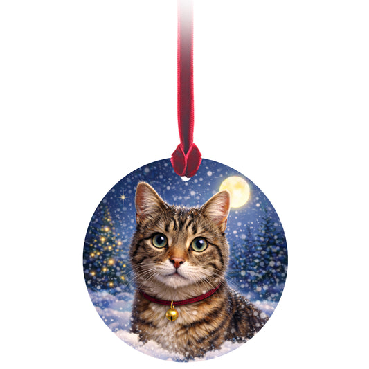 No.PX1030 Christmas Tree Glass Hanger - Grey Tabby Cat