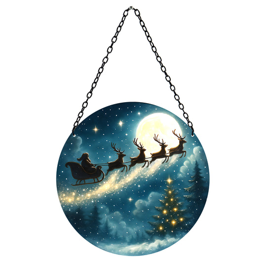 No.PX1102 Glass Hanging Christmas Suncatcher - Santa Sleigh