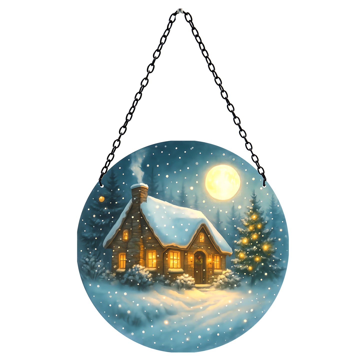 No.PX1103 Glass Hanging Christmas Suncatcher - Cottage