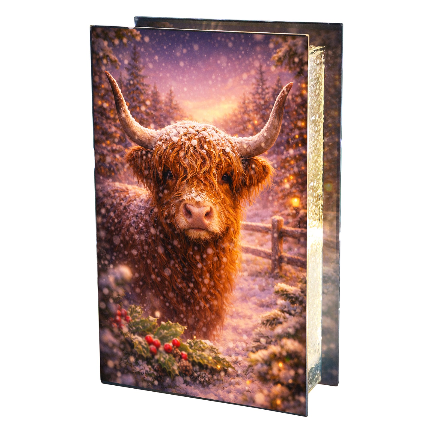 No.PX1201 Glass Christmas LED Light Box - Highland Cow