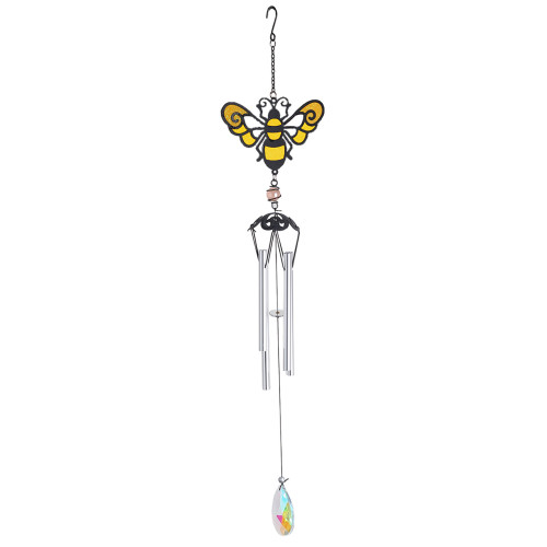 Hummingbird with Red Flower Leaded Stained Glass Wind Chime